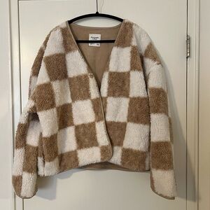 Tan/Cream Checkerboard Sherpa Jacket, size XL | Abercrombie & Fitch